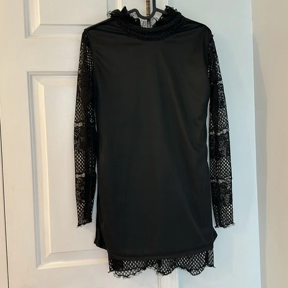 Cocktail Party Mini Black Lace Long Sleeves Dress - Picture 8 of 9